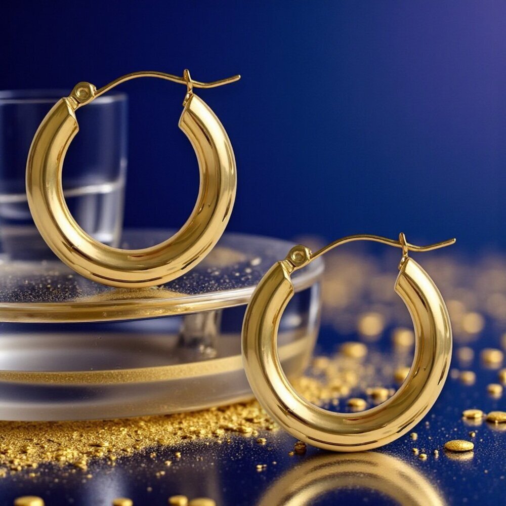18k Gold Plated Stainless Steel Chunky Hoop Earrings 115 Bold Statement 25$
